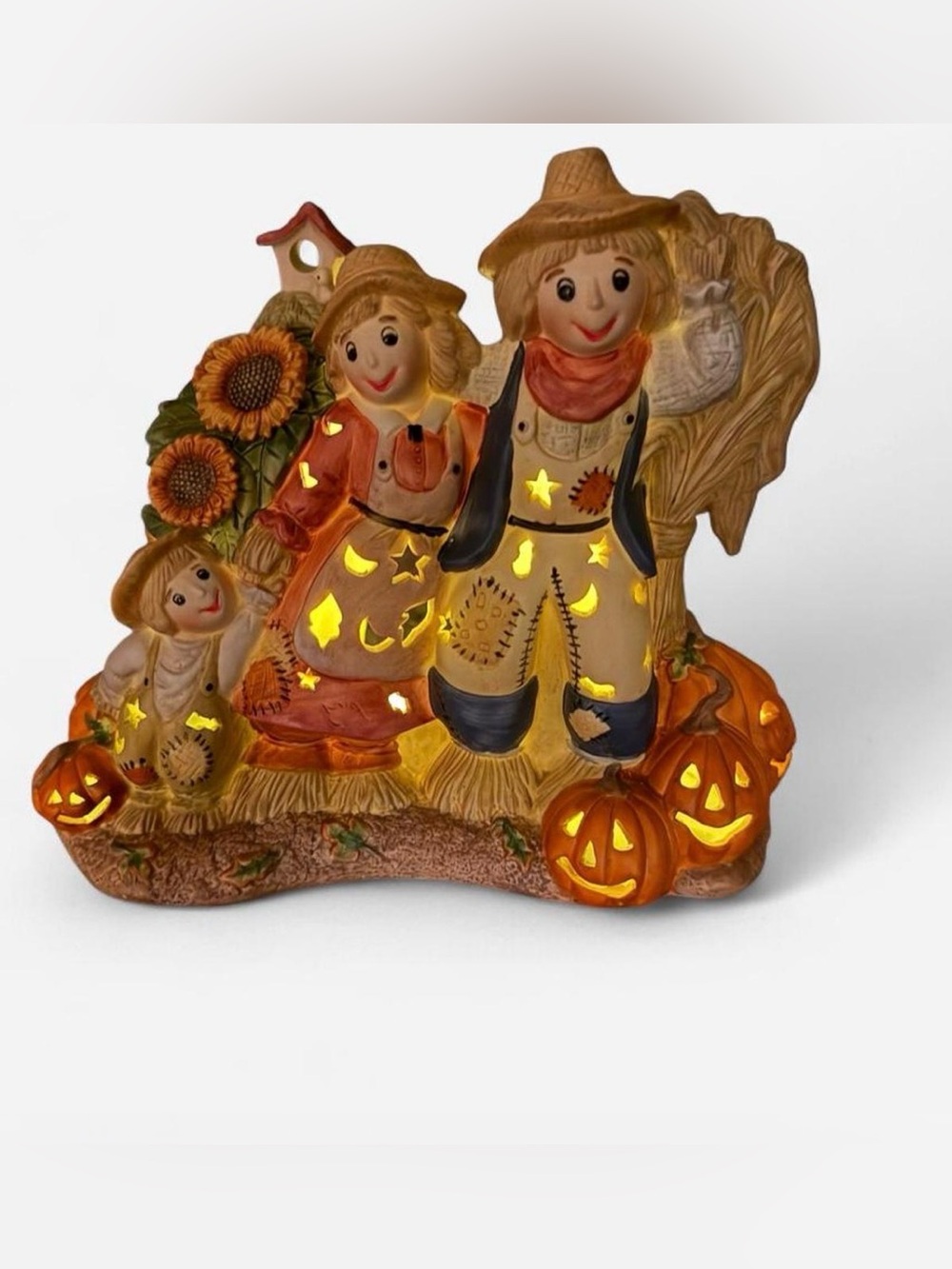 Halloween Scarecrow Family Light-Up Figurine